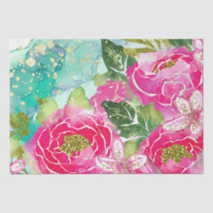 Papel De Seda Flores Tropicales Rosadas Acuarela Tinta Alcohólic