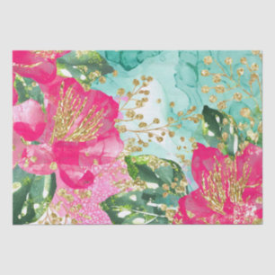 Papel De Seda Flores tropicales rosadas de color agua Tinta de a