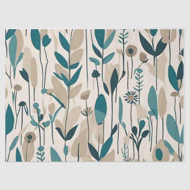 Papel De Seda Flores Verde azuladas Groovy Retro Mod modernas (Anverso)