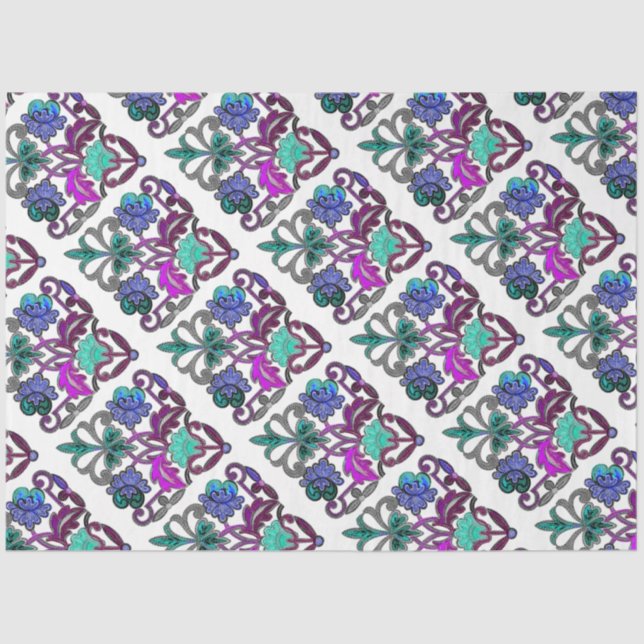 Papel De Seda FLORES verde azulados DE BORDE VERDE AZUL PURPLE (Anverso)