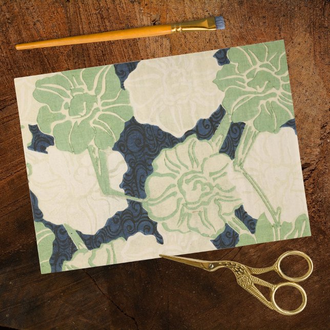 Papel De Seda Flores Verdes Azules en Impresión en Madera Ukiyo- (Subido por el creador)