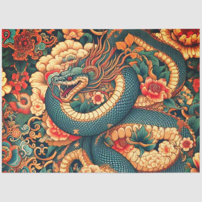 Papel De Seda Flores verdes de serpiente (Anverso)