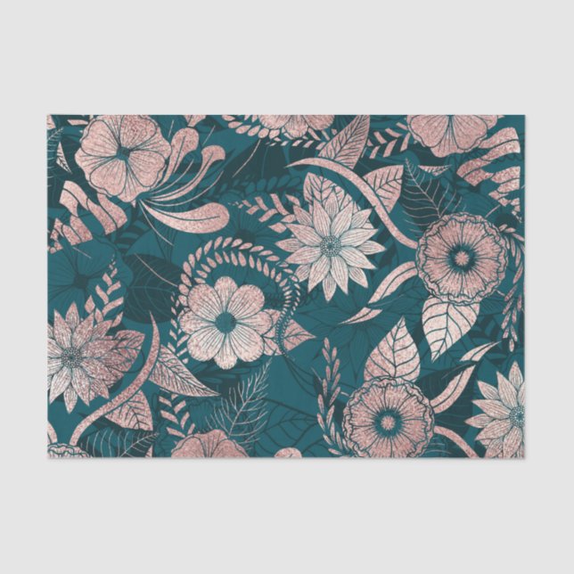 Papel De Seda Flores verdes esmeraldas de oro Rosa moderno Artsy (Anverso)