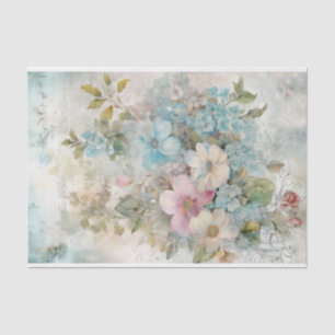 Papel De Seda Flores Vintage de Medios Mixtos Azul, Rosa, Blanco