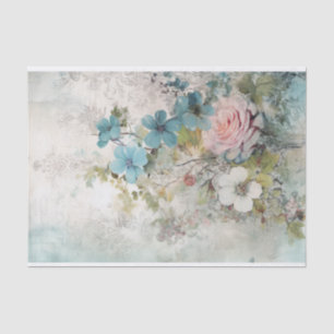 Papel De Seda Flores Vintage de Medios Mixtos Azul, Rosa, Blanco