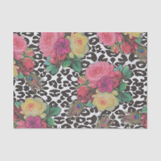 Papel De Seda flores vintage elegantes cheetah pavo real floral