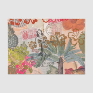 Papel De Seda Flores Vintage Hula Coloridas Hawaianas Tropicales
