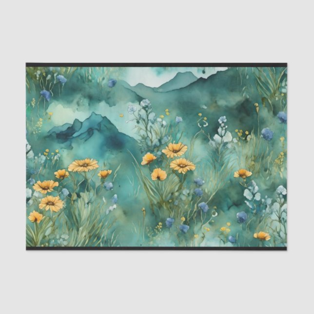 Papel De Seda Flores virales de paisaje verde suave (Anverso)