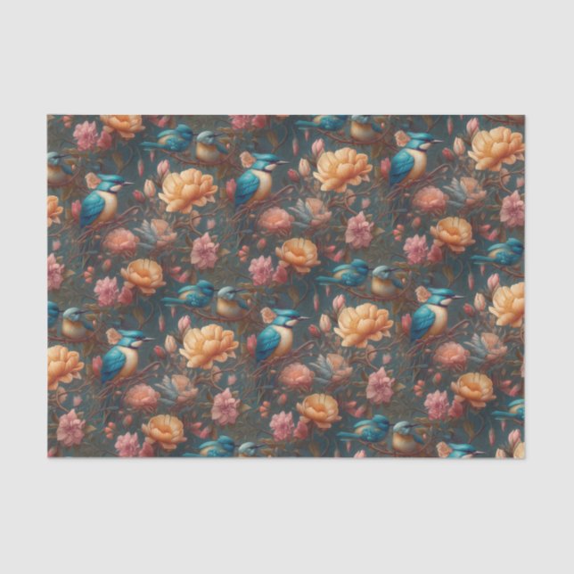 Papel De Seda Flores y aves de época (Anverso)