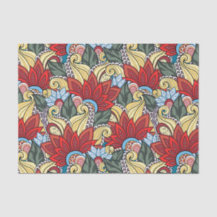 Papel De Seda Flores Y Bañeras Rojas De Color Verde Azul Amarill