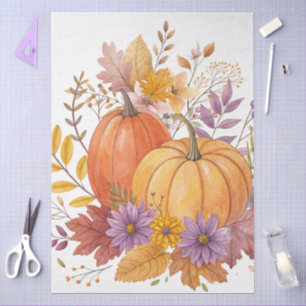 Papel De Seda Flores y calabazas de color acuático de gran tamañ