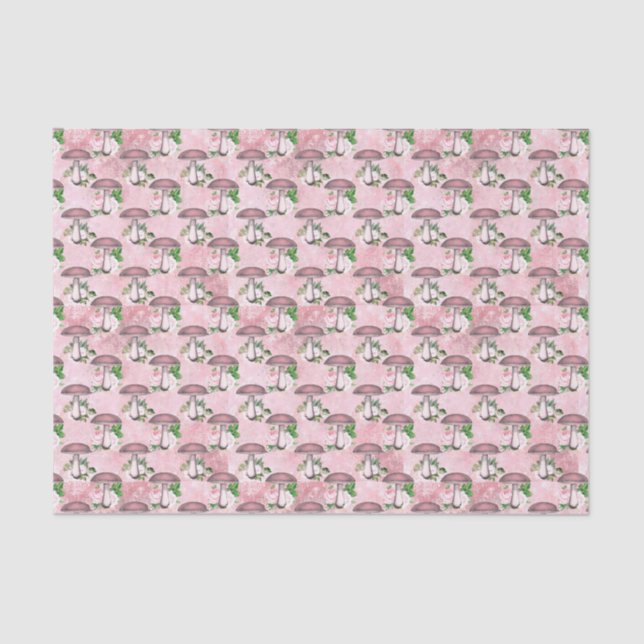 Papel De Seda Flores y champiñones rosas antiguas (Anverso)