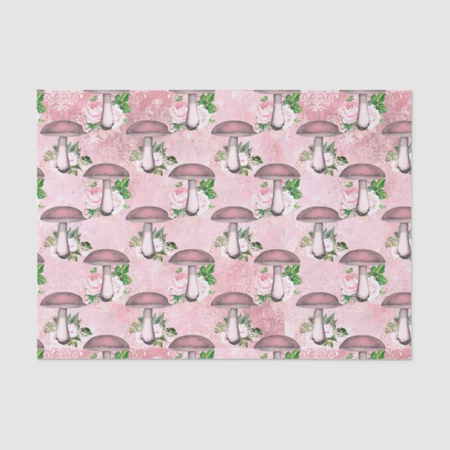 Papel De Seda Flores y champiñones rosas antiguas (Anverso)