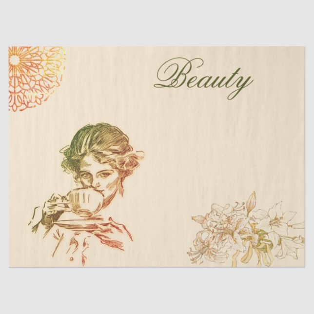 Papel De Seda Flores y Chicas elegantes rosadas de época (Anverso)