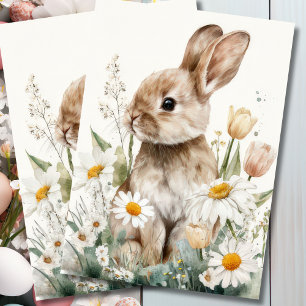 Papel De Seda Flores y conejo de Pascua en acuarela colorida