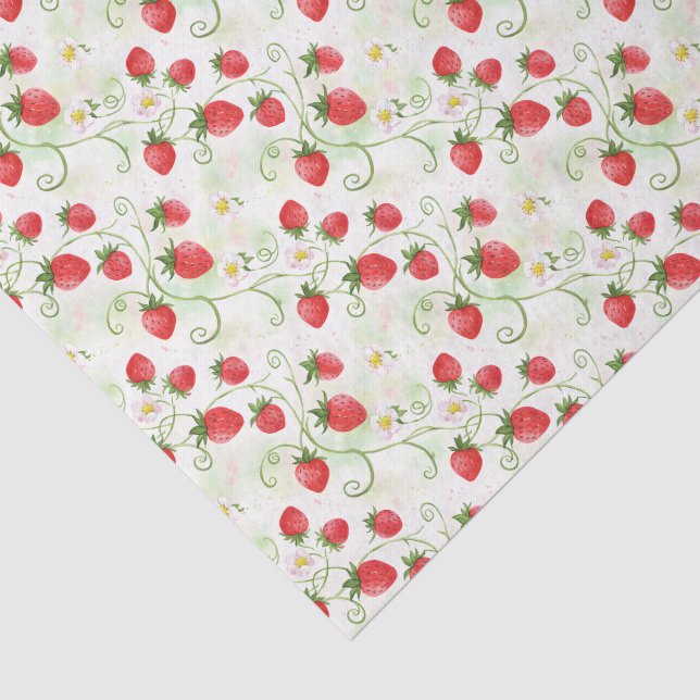 Papel De Seda Flores y Fresas al Estilo Acuarela (Detalle)