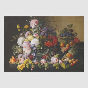 Papel De Seda Flores y frutas antiguas de vida