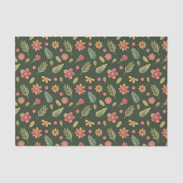 Papel De Seda Flores y hojas de bosque caprichosas (Anverso)