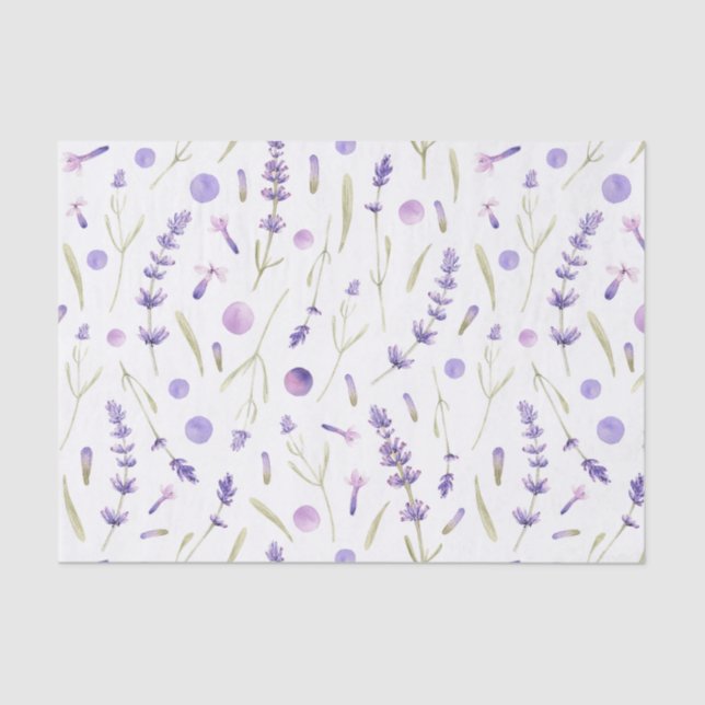 Papel De Seda Flores y hojas de lavanda acuáticas (Anverso)