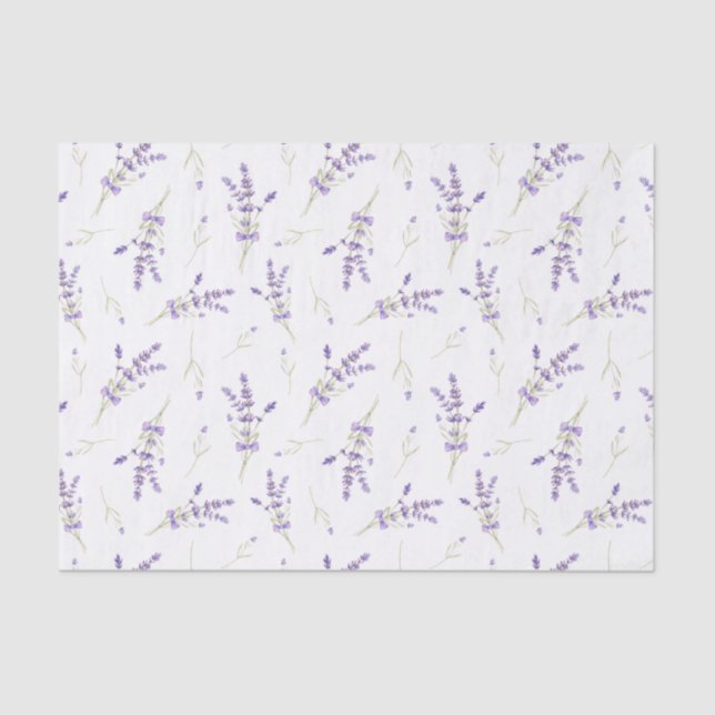 Papel De Seda Flores y hojas de lavanda acuáticas (Anverso)