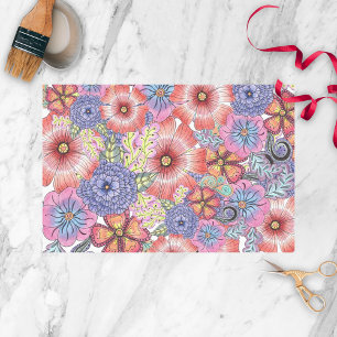 Papel De Seda Flores y hojas vibrantes coloridas dibujadas a man
