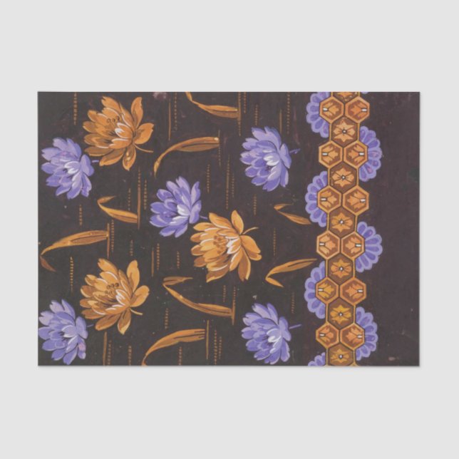 Papel De Seda Flores y hojas violetas y marrones escalonados (Anverso)