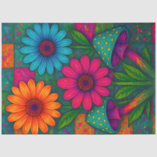 Papel De Seda Flores y hongos psicodélicos Decoupage