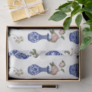 Papel De Seda Flores y jarrones azules de chinoiserie