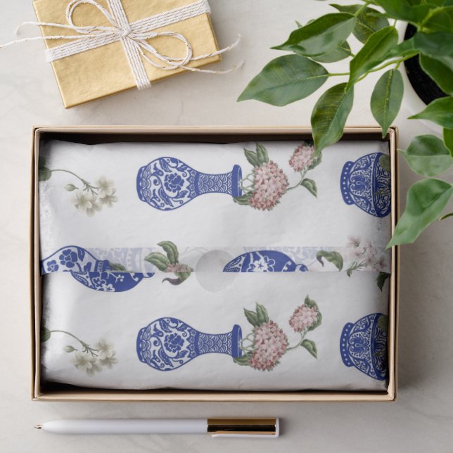 Papel De Seda Flores y jarrones azules de chinoiserie (Regalo )
