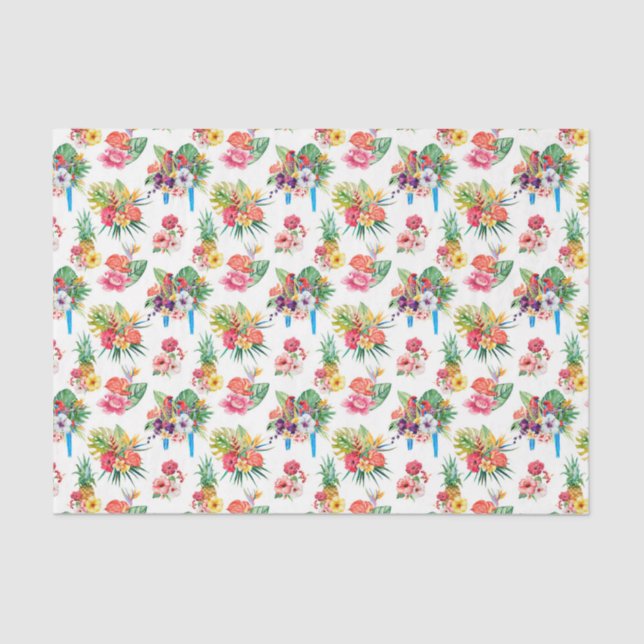 Papel De Seda Flores y loros rosas (serie rosa Design 61) (Anverso)