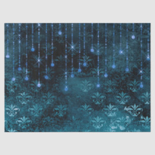 Papel De Seda Flores y luces de esténcil en el Decoupage azul