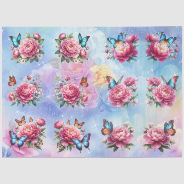 Papel De Seda Flores y mariposas de acuarela pastel decoupage (Anverso)