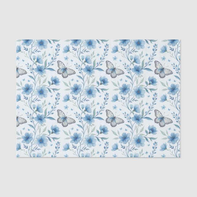 Papel De Seda Flores y mariposas delicadas de acuarela decoupage (Anverso)