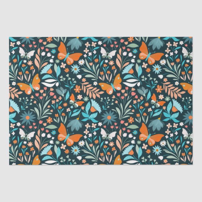 Papel De Seda Flores y mariposas divertidas (Anverso)