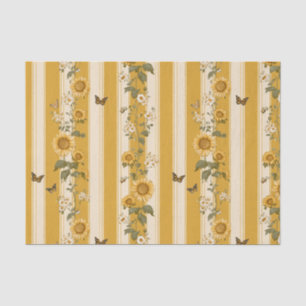 Papel De Seda Flores y mariposas en franjas amarillas (2)