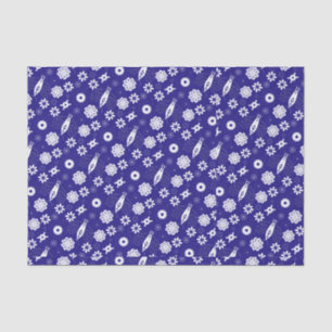 Papel De Seda Flores y mariposas patrón azul y blanco