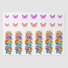 Papel De Seda Flores y Mariposas Vibrantes de Primavera Decoupag