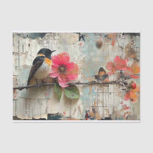 Papel De Seda Flores y pájaros (Anverso)