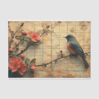 Papel De Seda Flores y pájaros