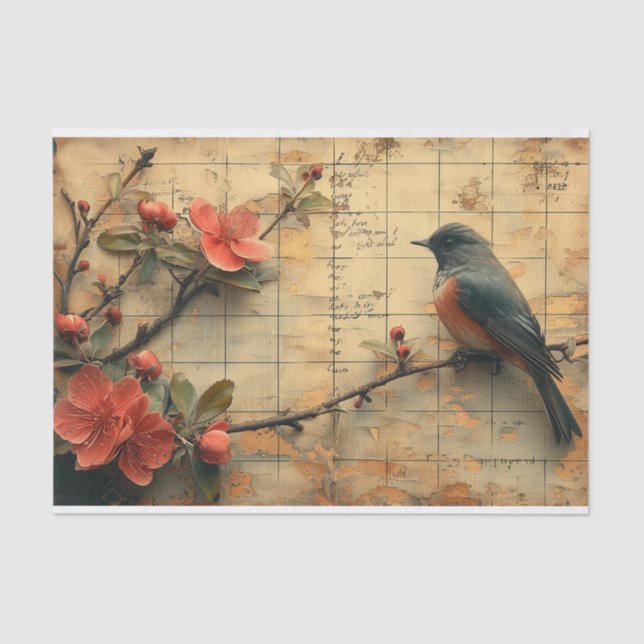 Papel De Seda Flores y pájaros (Anverso)