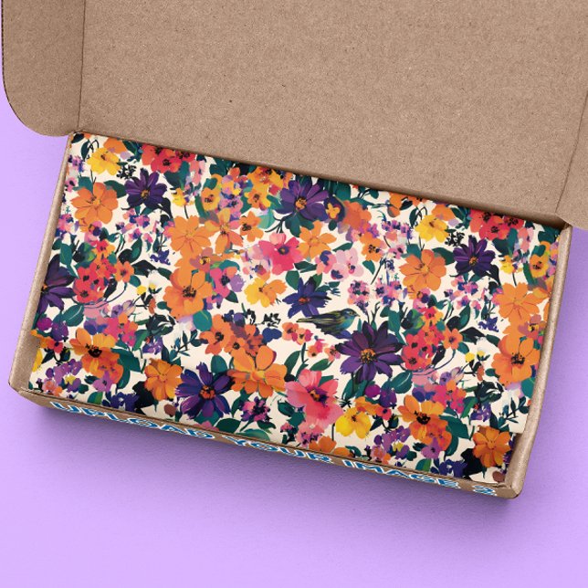 Papel De Seda Flores y pájaros brillantes del Boho (Subido por el creador)