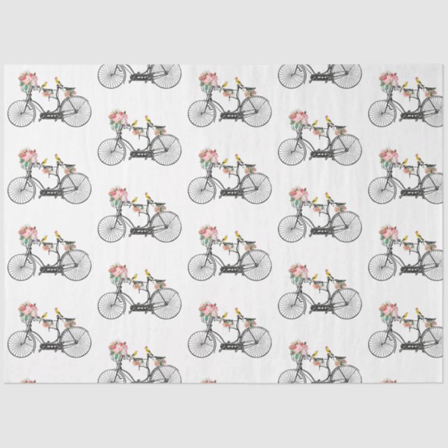 Papel De Seda Flores y pájaros de bicis románticas (Anverso)