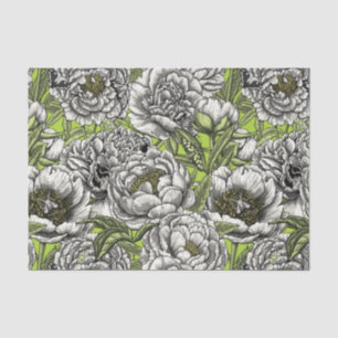 Papel De Seda Flores y polillas de peones blancos