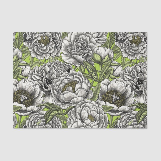 Papel De Seda Flores y polillas de peones blancos (Anverso)