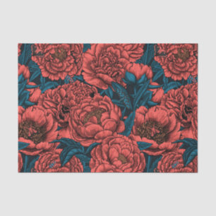 Papel De Seda Flores y polillas de peonía roja