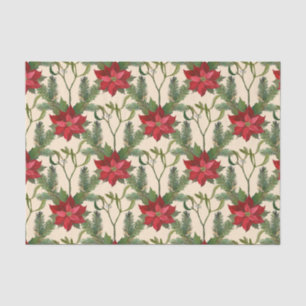 Papel De Seda Flores y ramas de pino de la Poinsettia Roja navid