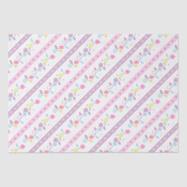 Papel De Seda Flores y rayas de acuarela lindas de cumpleaños (Anverso)