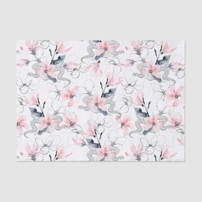 Papel De Seda Flores y serpientes abstractas del Dogwood del (Anverso)