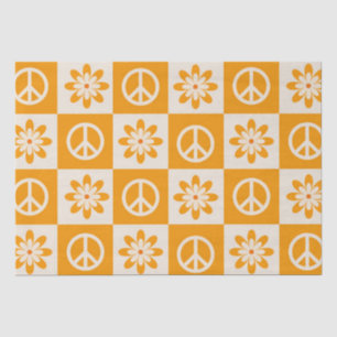 Papel De Seda Flores y signos de paz groovy de naranja a cuadros