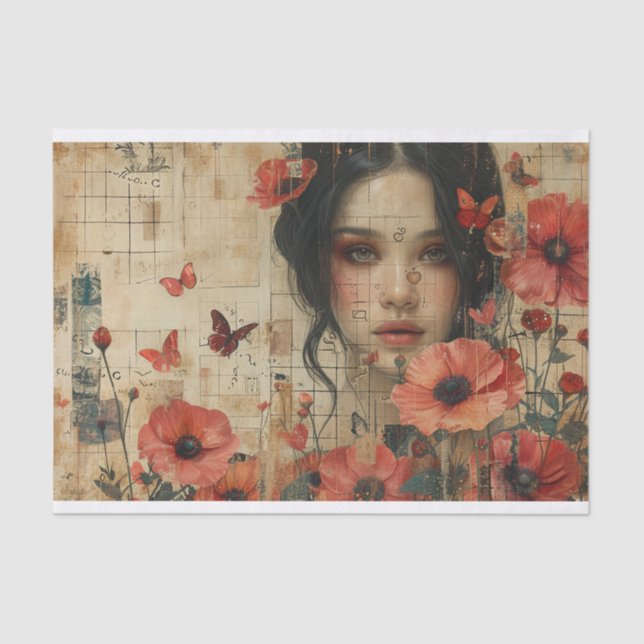 Papel De Seda Flores y una mujer joven (Anverso)